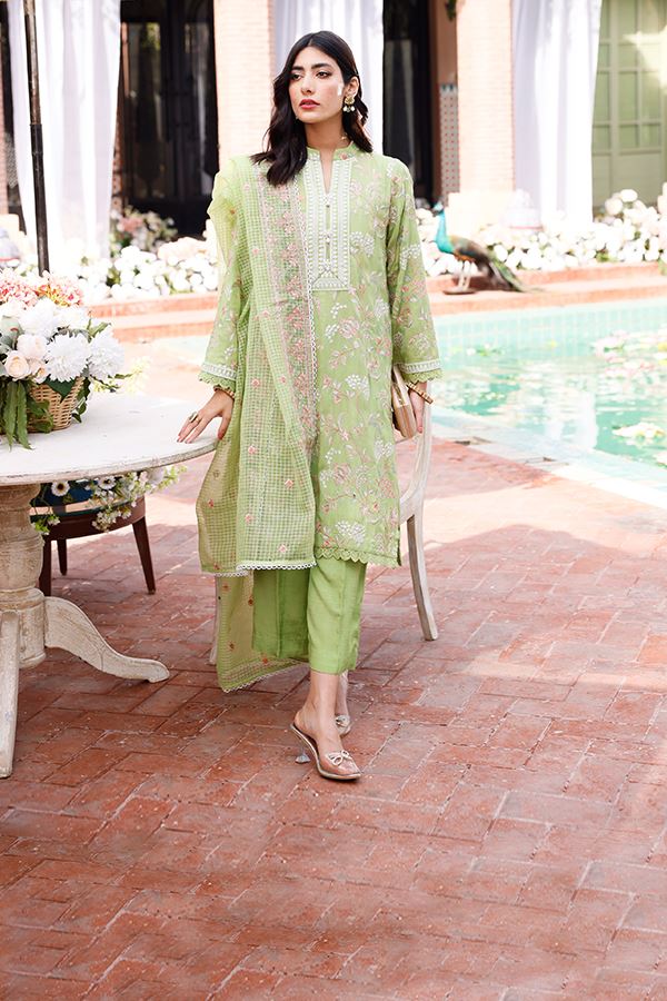 Light Green Cotton Net Suit for a luxurious look